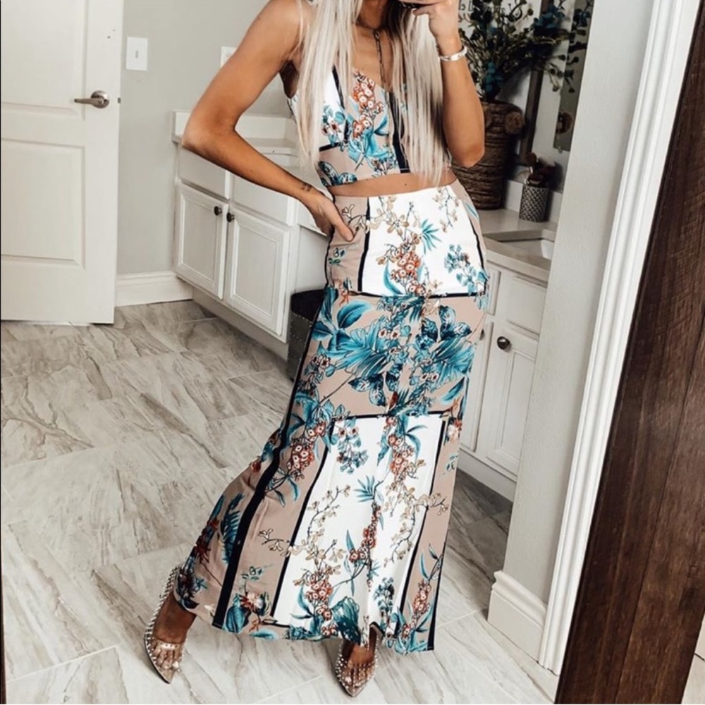 2 piece floral boho skirt and crop top